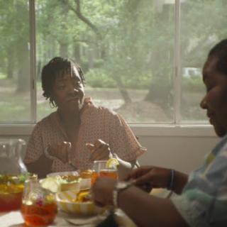 husband and wife eating dinner